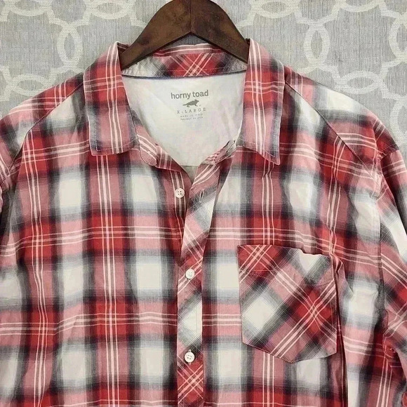 Horny Toad Red Plaid Button Down Short Sleeve Men's Shirt XL - Picture 3 of 7